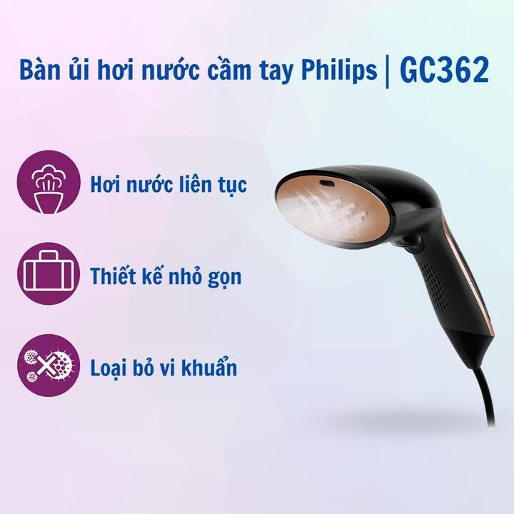 Bàn là, ủi hơi nước cầm tay GC362/88 công suất 1300W, ngăn chứa nước 70ml có thể tháo rời - Hàng Nhập Khẩu