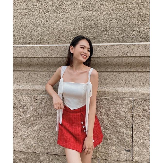 Áo hai dây croptop cột nơ ôm body REVERCLOTHINGS lụa trắng Zanni Top