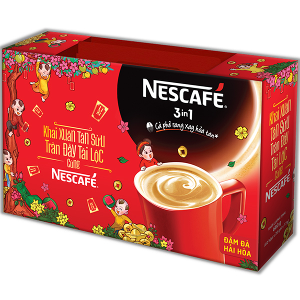 Hộp quà Như Ý: Cà phê hòa tan Nescafé 3in1 Đậm đà hài hòa Với Ly Sứ Nescafe
