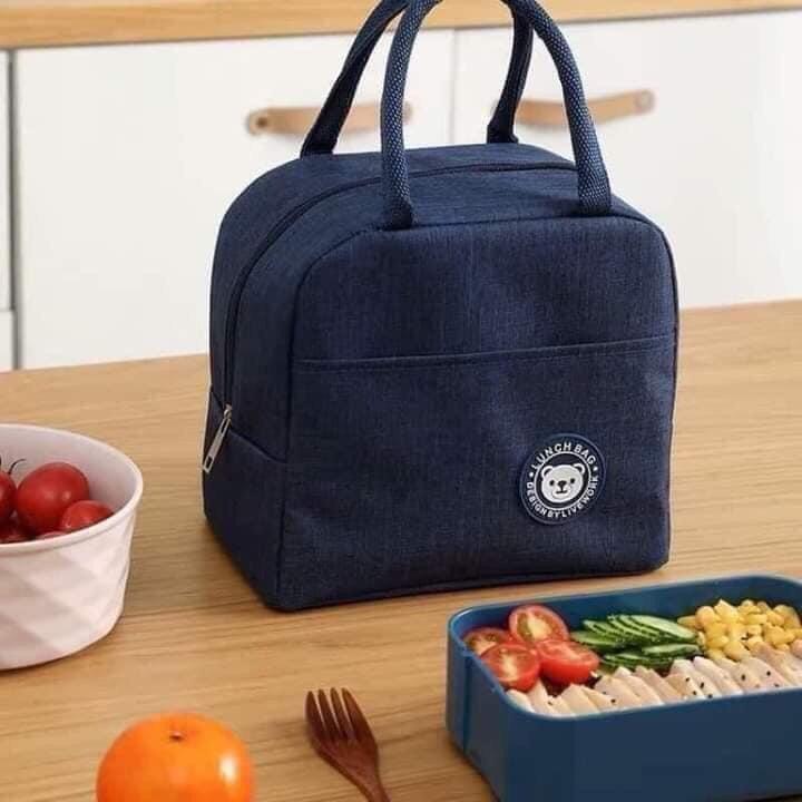 Túi Đựng Hộp Cơm Giữ Nhiệt Lunch Bag - Lót giấy Nhôm + Vải Oxford dầy chống thấm nước - giỏ Bỉm sữa mini có khóa kéo
