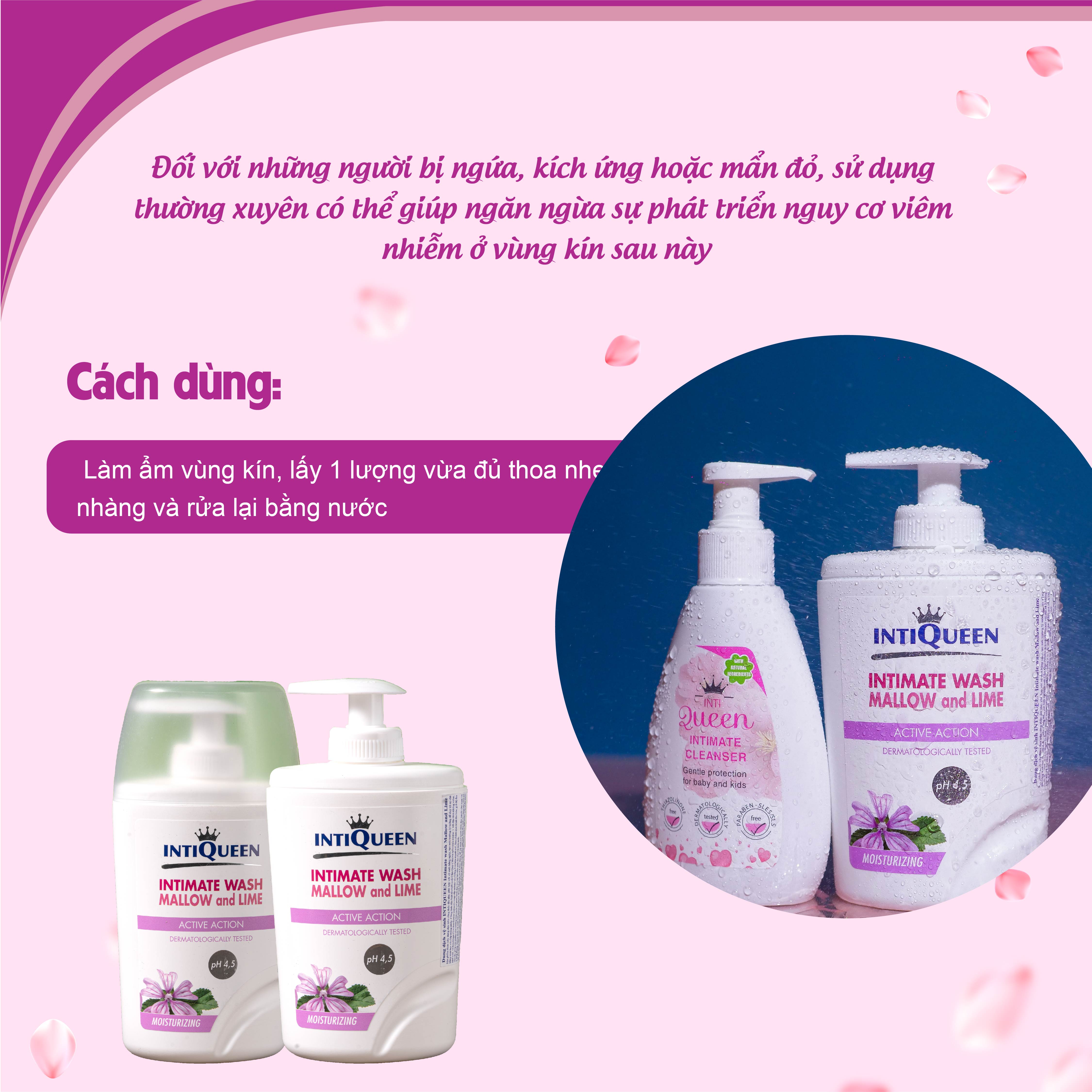 IntiQueen Intimate Wash Mallow And Lime – Dung dịch vệ sinh phụ nữ chiết xuất Cẩm Quỳ và Hoa Đoạn | Nhập khẩu Ý