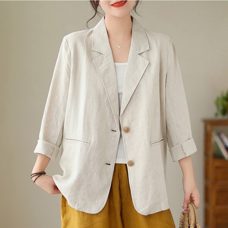 Áo Khoác Blazer Dáng Rộng Thời Trang Công Sở Cho Nữ, Chất Linen Cao Cấp,Màu Sắc Trẻ Trung