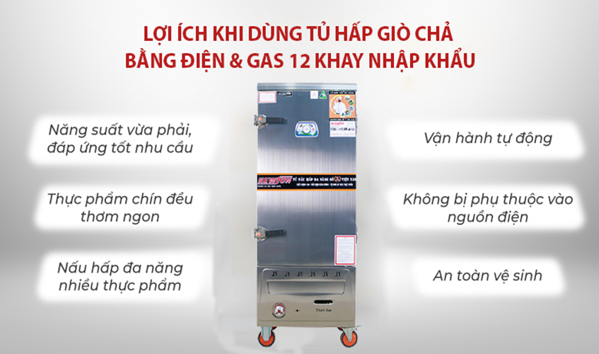 Tủ Hấp Giò Chả, Thực Phẩm 60 Kg Bằng Điện Gas 12 Khay Nhập Khẩu NEWSUN