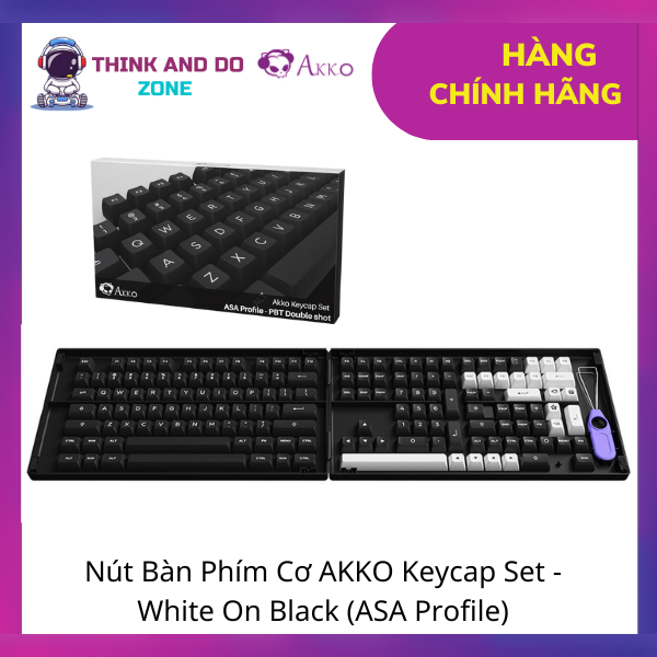 Nút Bàn Phím Cơ AKKO Keycap Set - White On Black (ASA Profile) - Hàng Chính Hãng