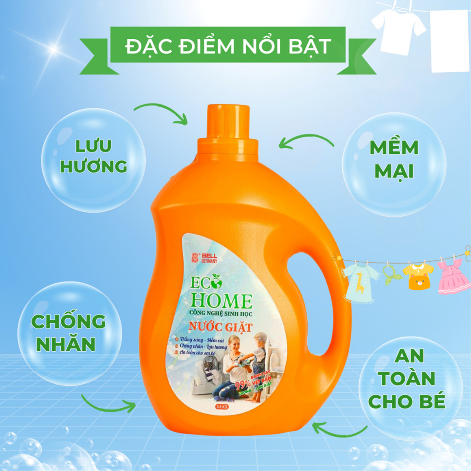 Nước Giặt ECOHOME - Nước Giặt Quần Áo Kim Ngân Store Hương Cá Ngựa, Giúp Loại Bỏ Vết Bẩn Trên Quần Áo