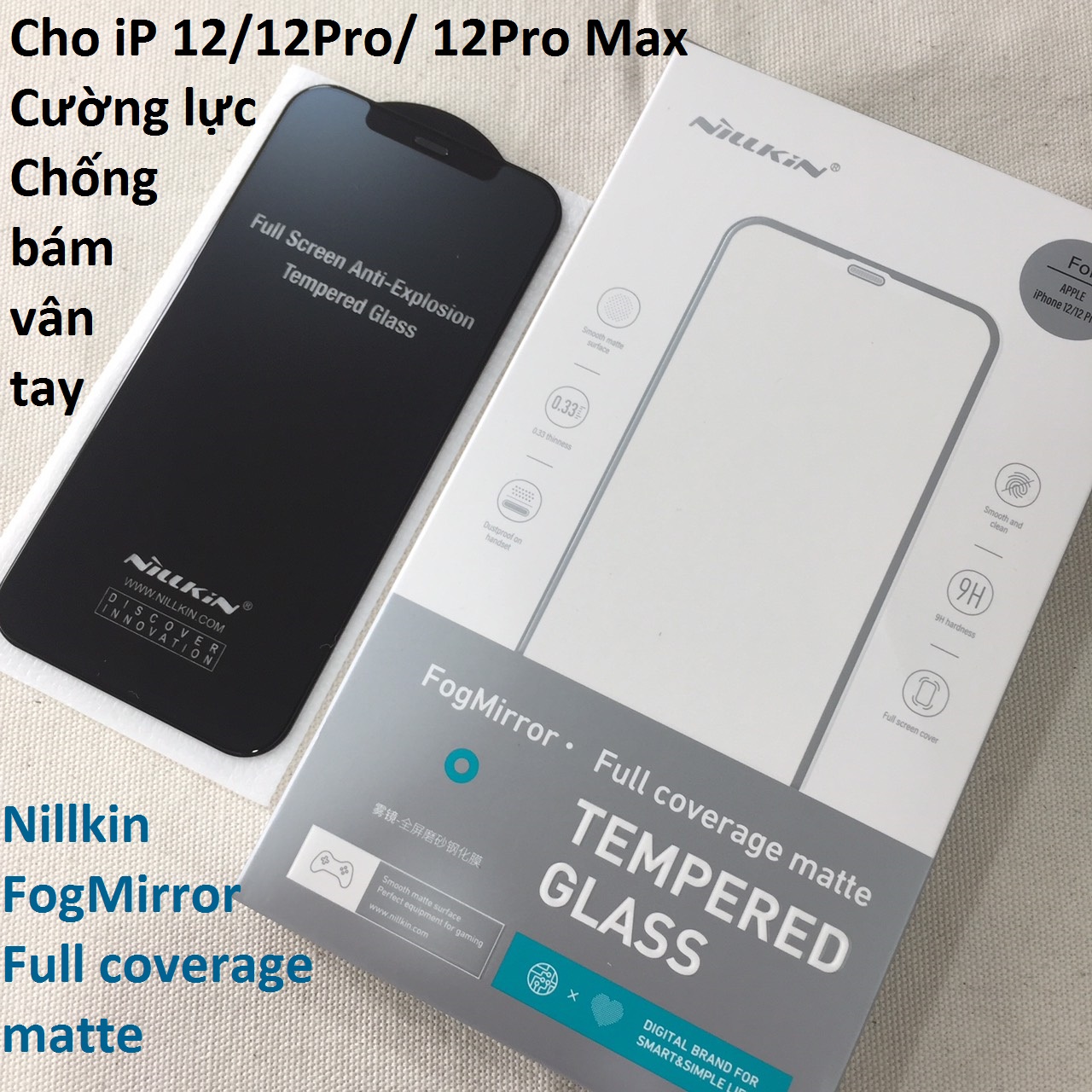 Kính full màn hinh chống vân tay cho iP 12 / 12 Pro /12 Promax Nillkin FogMirror - Hàng chính hãng