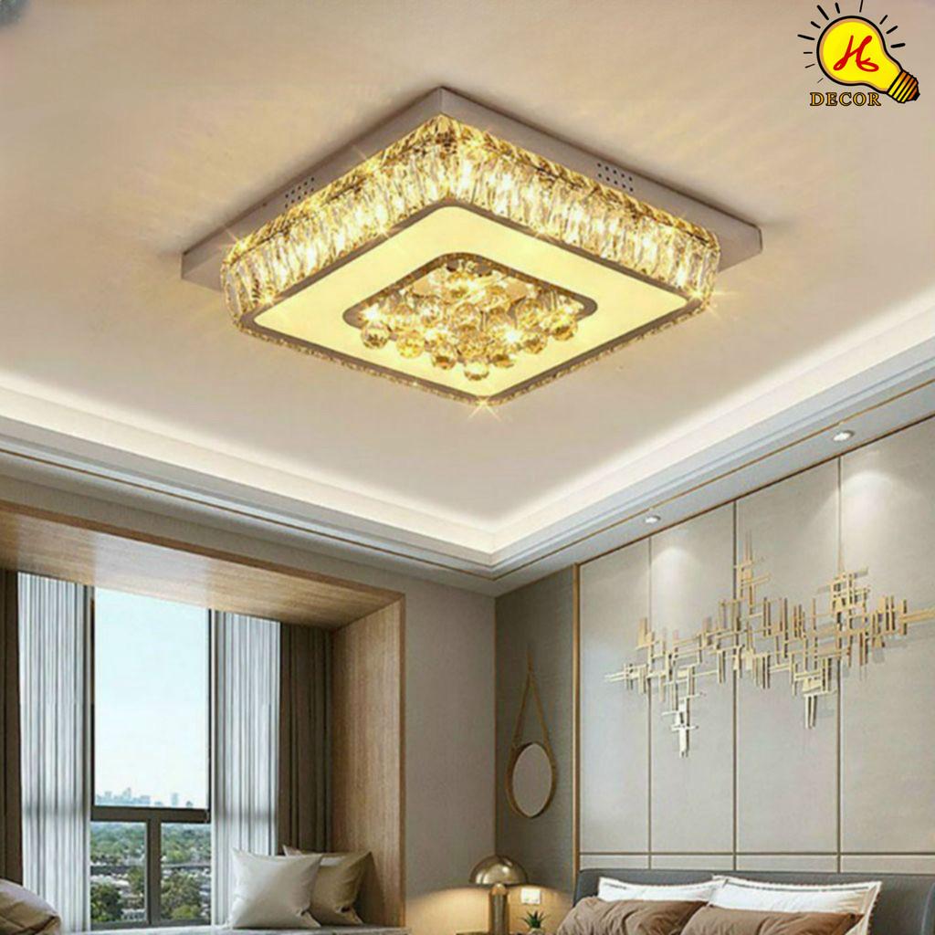 Đèn ốp trần pha lê phòng khách, phòng ngủ HQ - mã PLM05461 - ánh sáng 3 màu tiết kiệm điện, không gây chói HQ DECOR (HÀNG NHẬP KHẨU)