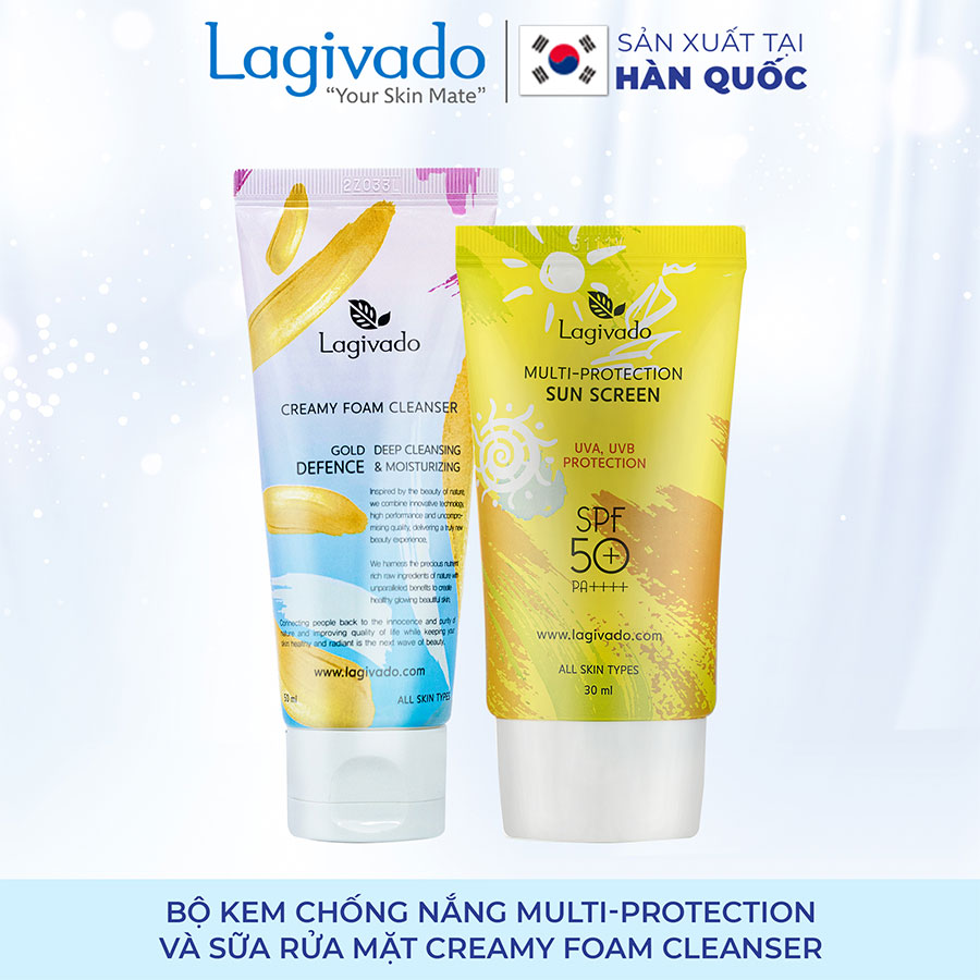 Bộ đôi Kem chống nắng Hàn Quốc Lagivado Multi-Protection 30 g và sữa rửa mặt tạo bọt trắng da Creamy Foam Cleanser 50ml