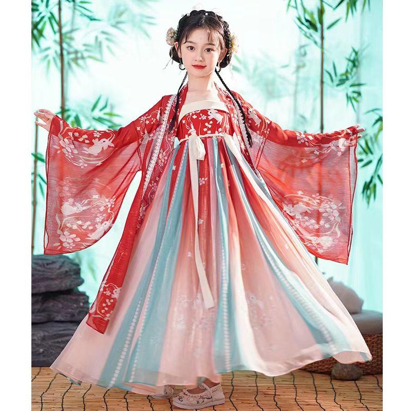 SHUANGYAN Cô gái Hán phục mùa xuân mùa hè Trung Quốc váy ngắn trẻ em Đường trang cô gái siêu tiên cổ trang phục mùa thu
