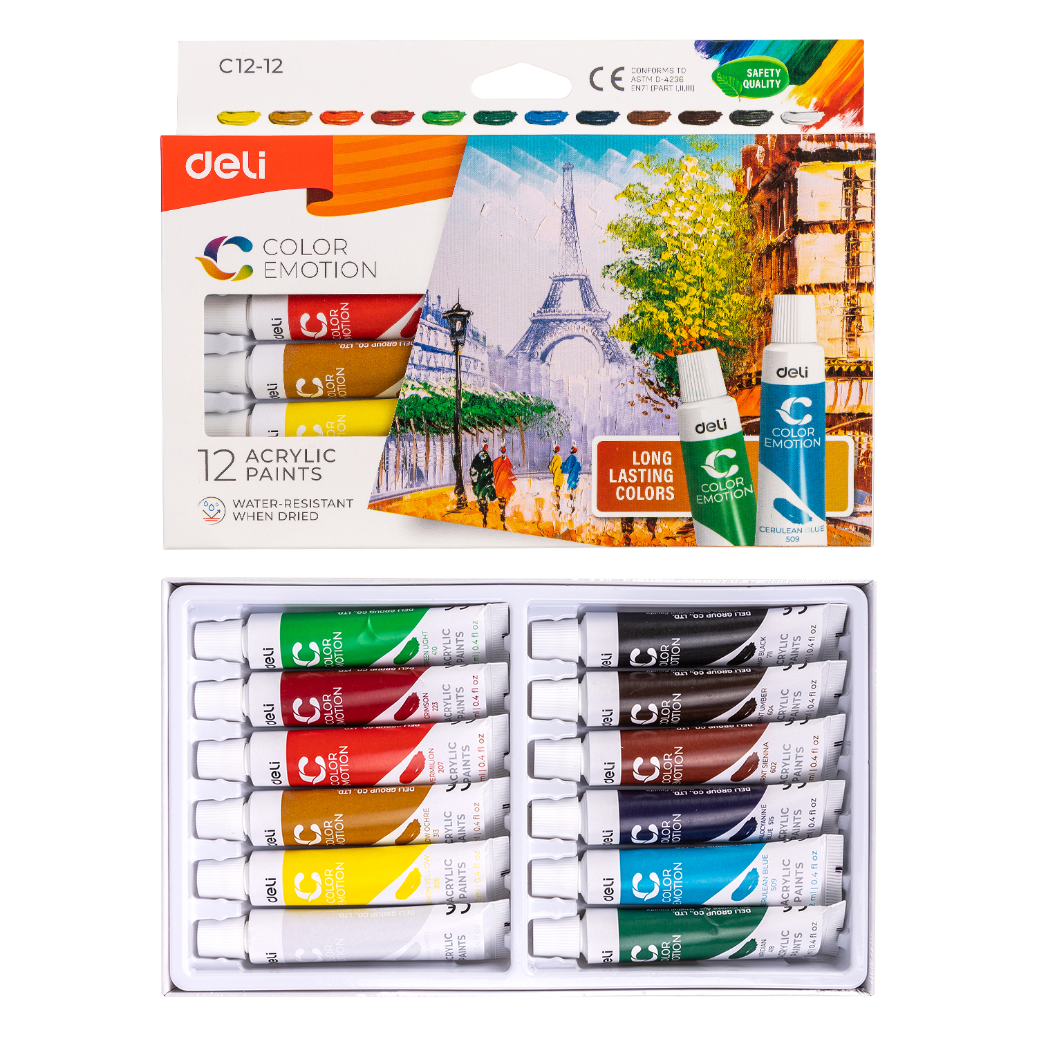 Hình ảnh Màu Nước Acrylic Dạng Tuýp 12Ml Deli - 12/24 Màu - 1 Hộp - EC12