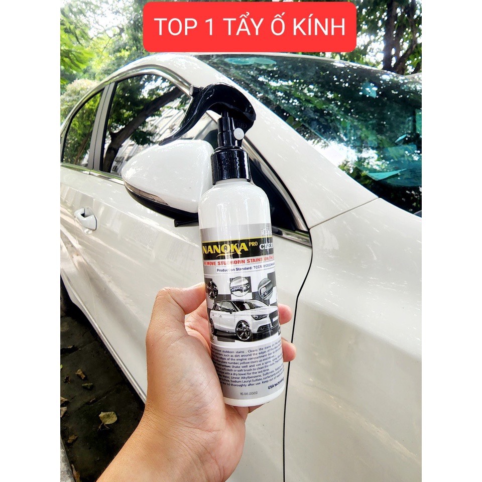 Tẩy ố kính ô tô NANOKA CLEAN 250ML, 550ml, làm sạch bề mặt kính, sơn, lazang, logo (Lowell Clean cũ)