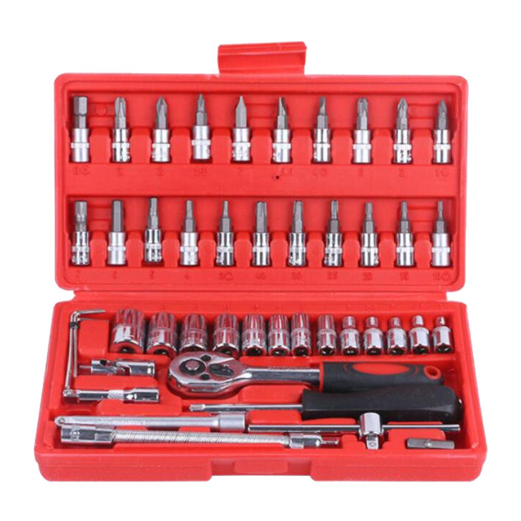 46 Chiếc 1/4-Inch Ổ Cắm Bộ Xe Công Cụ Sửa Chữa Ratchet Mô Men Xoắn Cờ Lê Combo