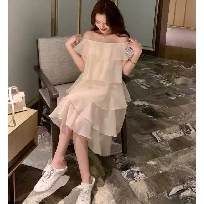 Đầm Voan Tầng Bẹt Vai LABELLE Màu Trắng