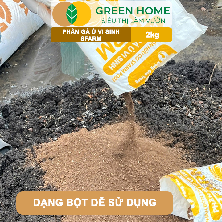 Phân Gà Ủ Vi Sinh Sfarm Greenhome, Bao 2kg, Cải Tạo Đất, Tăng Sức Đề Kháng, Tăng Năng Suất Cây Trồng