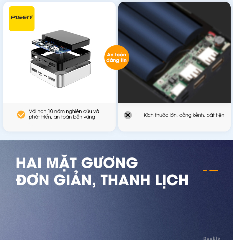 Sạc dự phòng Pisen Mini mirror 10000mah màu đen _Hàng chính hãng