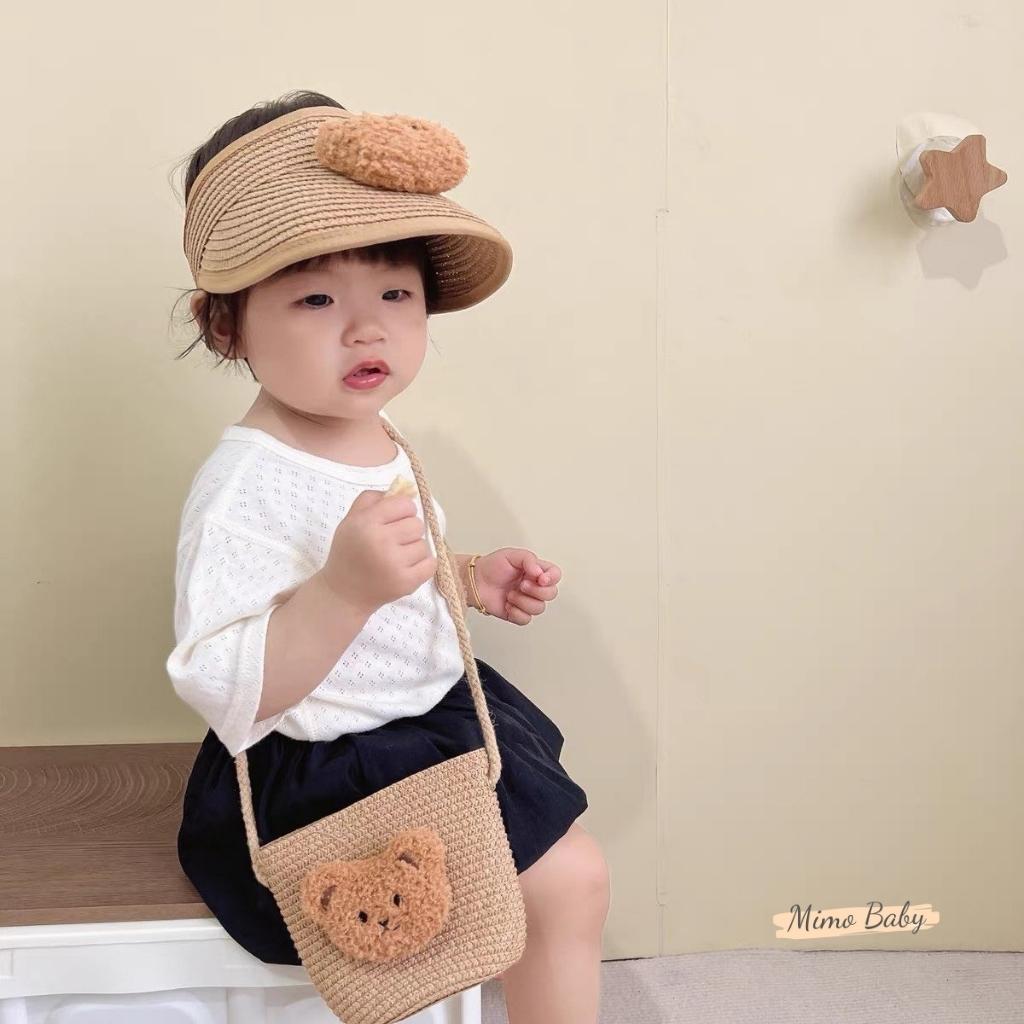 Túi cói đeo chéo đính gấu bông xù cực dễ thương cho bé TC10 Mimo Baby