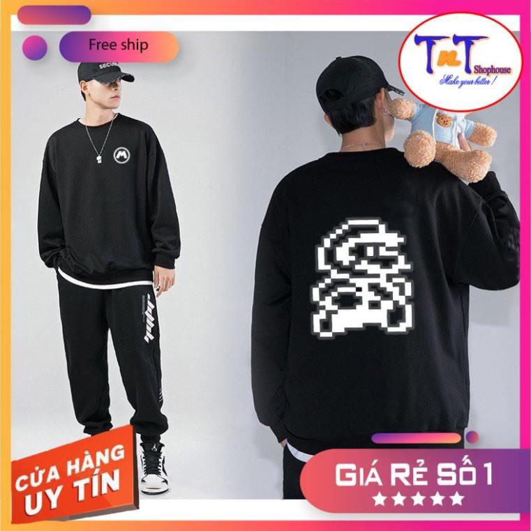 AS10 Áo Sweater Unisex ️/Áo nỉ Ulzzang phản quang unisex dài tay nam nữ - Mario