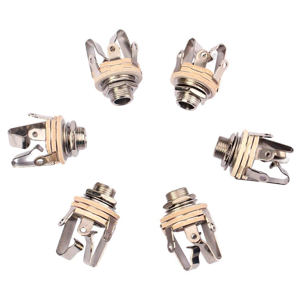 Pack of 6 Stereo Electric Guitar Jack 1/4" 6.35mm Stereo Plug Sockets Nickle