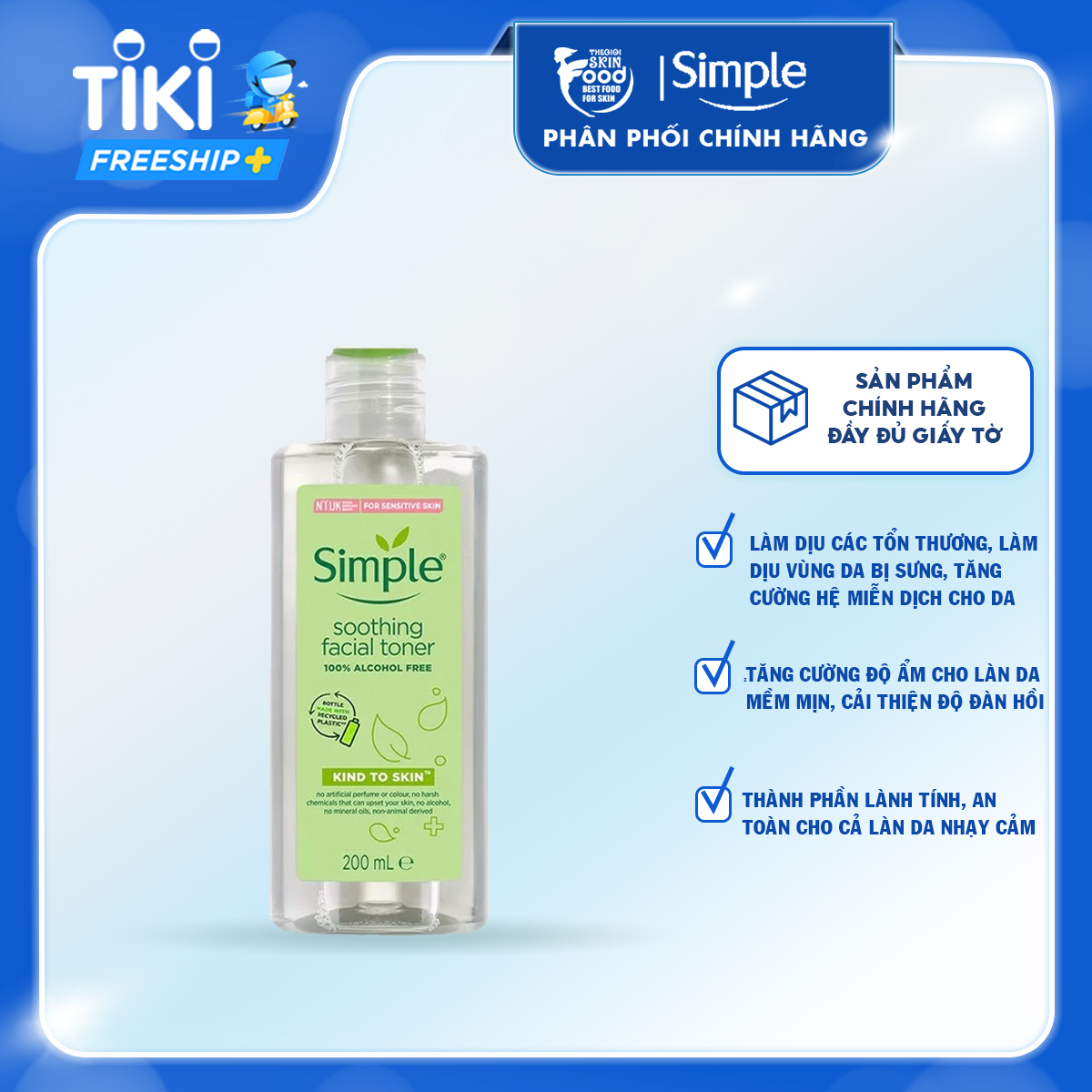 Nước Hoa Hồng Không Cồn Làm Dịu Da Simple Kind To Skin Soothing Facial Toner