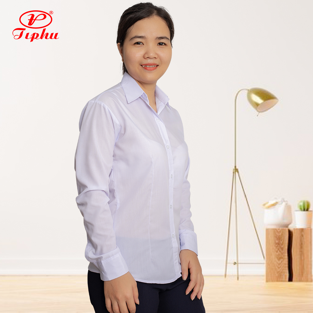 Áo sơ mi trắng tay ngắn, đồng phục nữ sinh, dáng căn bản, vải KT Silk mượt mà, không nhăn nhàu