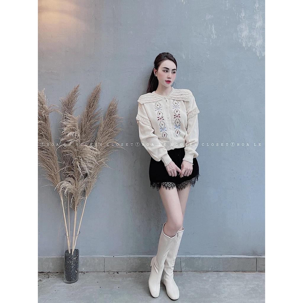 Quần short nhung phối ren cạp cao thời trang 694
