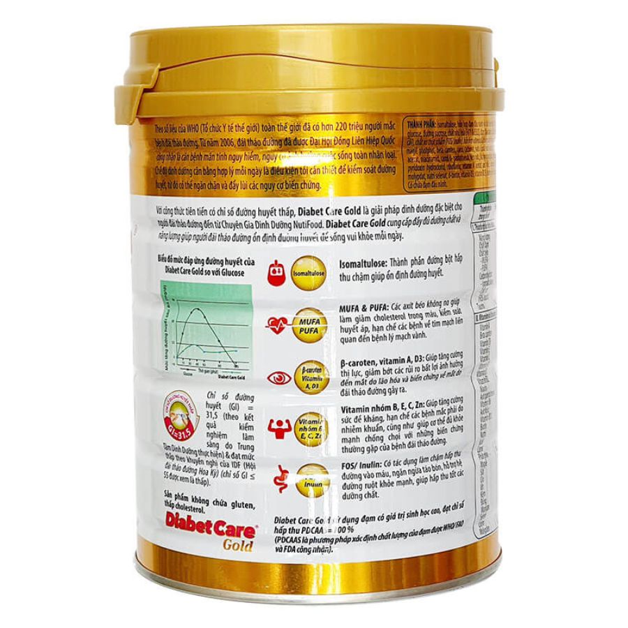 Bộ 5 Lon Sữa Bột NutiFood Diabet Care Gold Lon 900g Cho Người Tiểu Đường, Đái Tháo Đường Và Tiền Đái Tháo Đường
