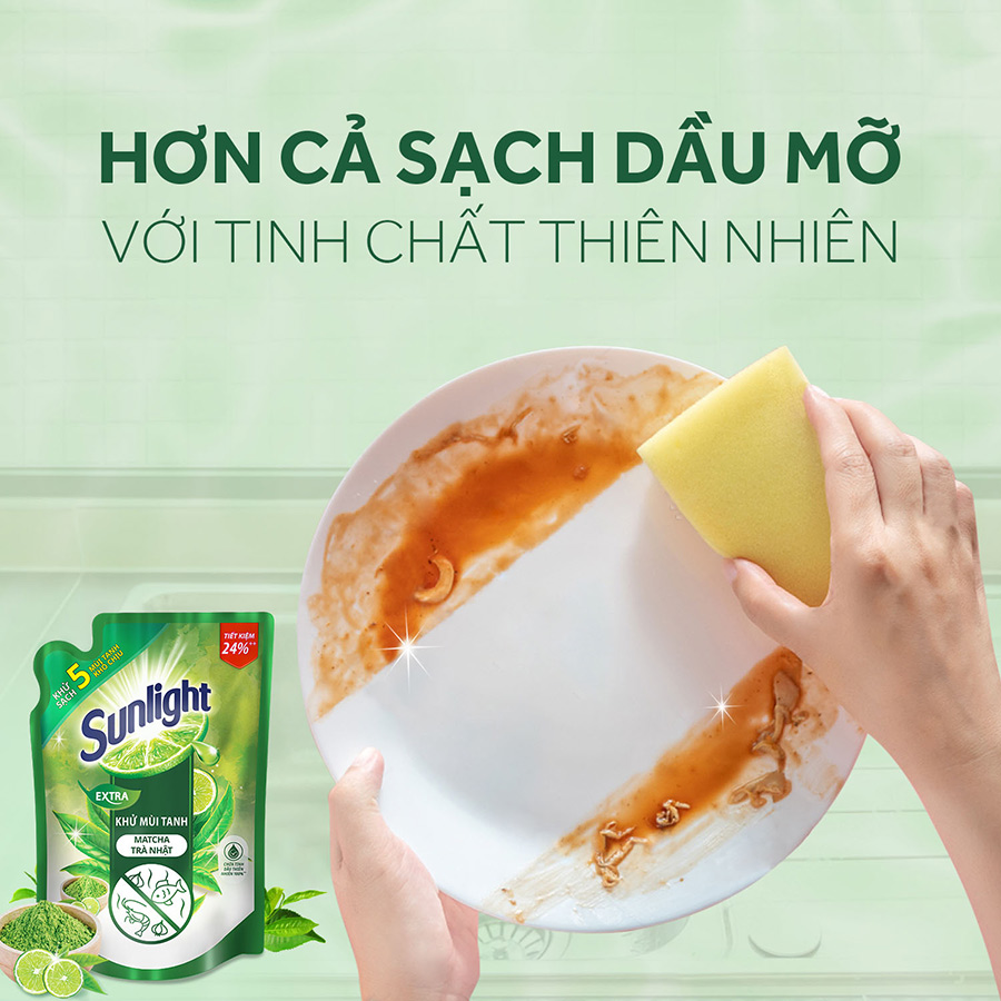 Nước Rửa Chén Sunlight Khử mùi tanh Matcha Trà Nhật túi 2.1kg