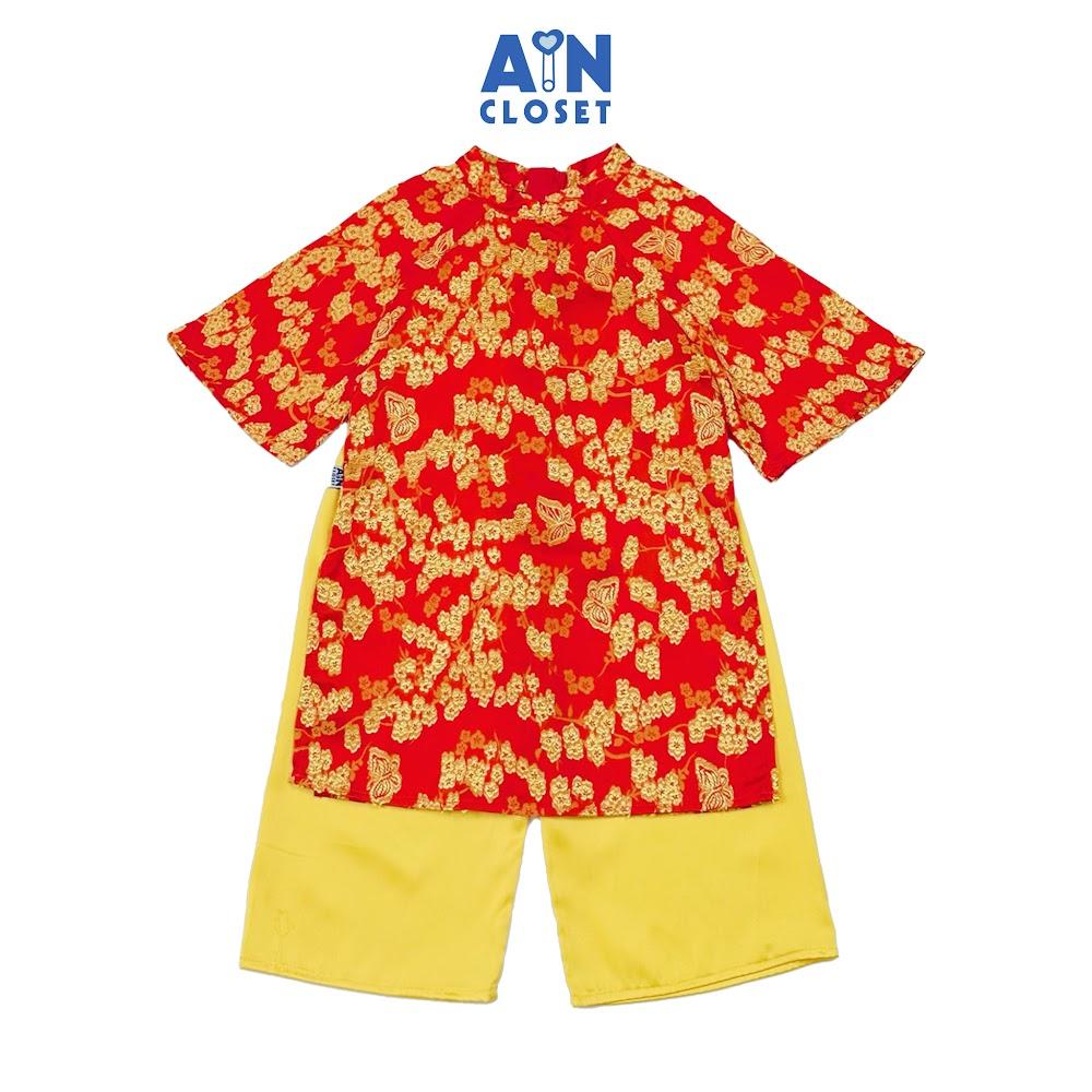 Bộ Áo Dài bé gái họa tiết hoa Mai Đỏ Gấm lụa - AICDBGBS3RWL - AIN Closet