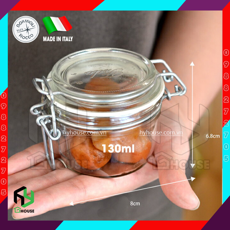 ITALY-Hũ thủy tinh nắp cài FIDO - Bormioli Rocco - 130ml - Siêu kín hơi - Glass jar with airtight lid