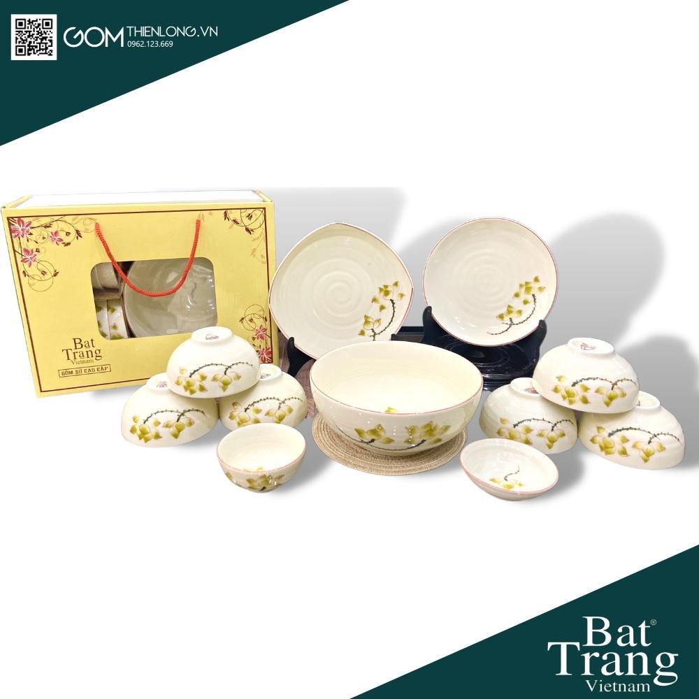 Bát Đĩa Quà Tặng Cao Cấp Sen Vàng - Bộ Bát Đĩa Bát Tràng Chính Hãng Loại 1 - Gốm Thiên Long