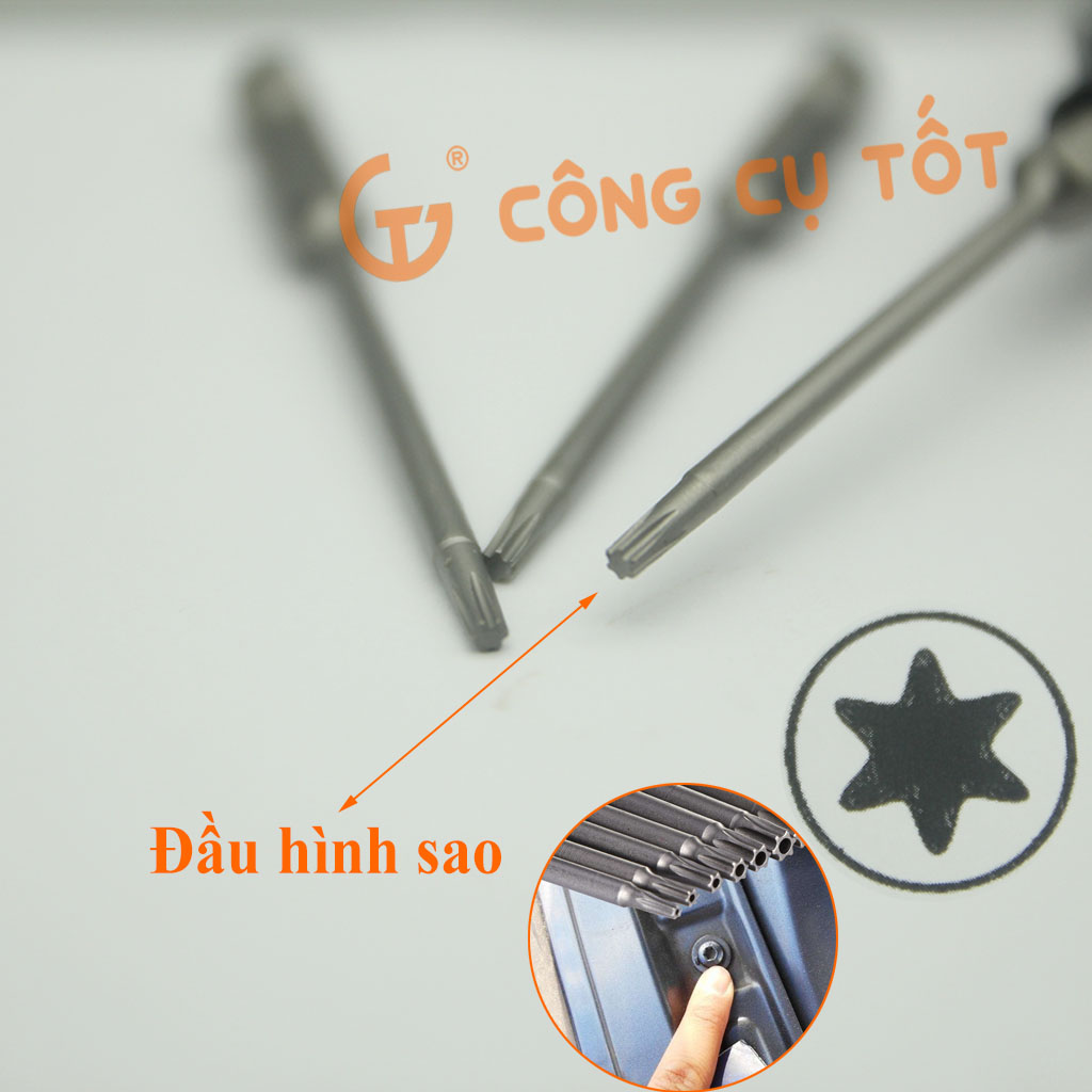 Đầu bắt vít hình sao T8 Φ2.3 trục 4.5 dài 70mm chuôi lục thép S2