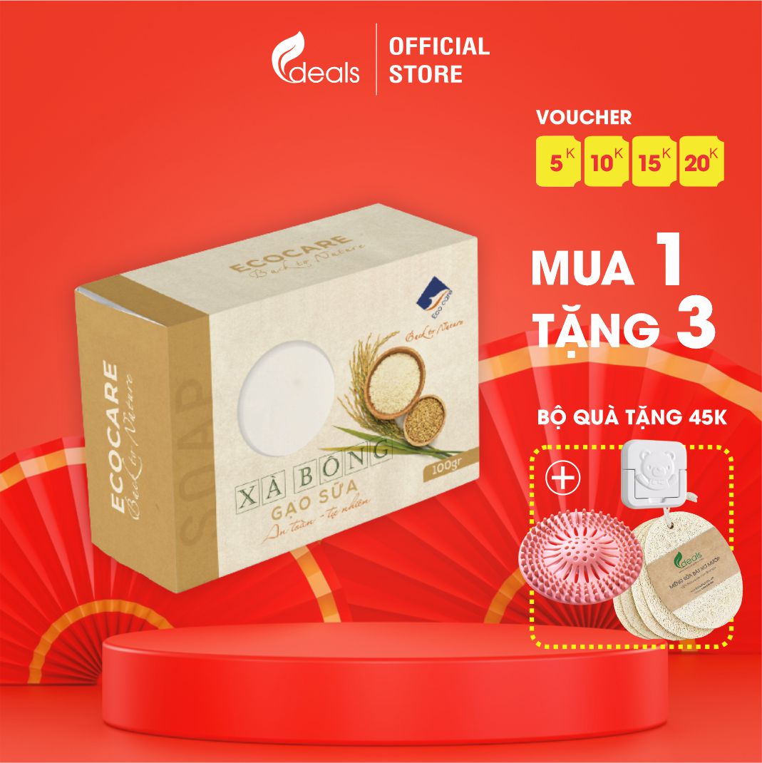 Xà bông sữa gạo Ecocare - Tẩy tế bào chết, giảm nhờn và mụn, dưỡng ẩm, sáng da - 100gr