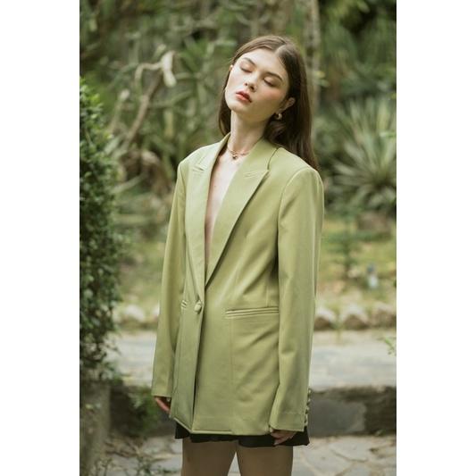 OLALASTUDIO Áo Blazer dáng dài oversize có độn vai ( 3 màu đen, caramel, xanh lá)