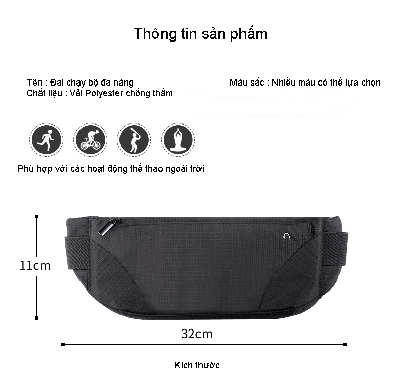 Đai Túi Chạy Bộ Thể Thao Dã Ngoại Đa Năng Vải Chống Thấm Có Ngăn Đựng Bình Nước Dải Phát Quang Buffalo Sports