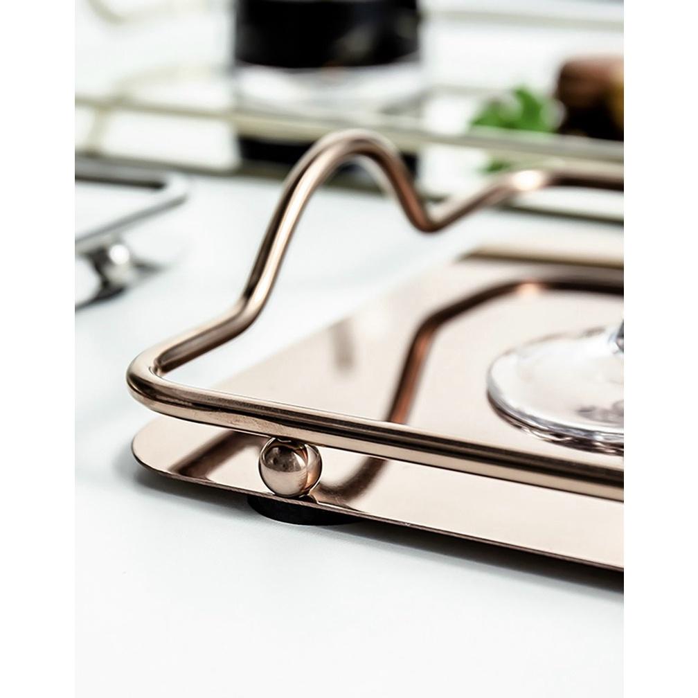 Khay kệ đựng ấm chén cốc tách ly bình nước bằng inox vàng đẹp cao cấp chữ nhật 34x20cm
