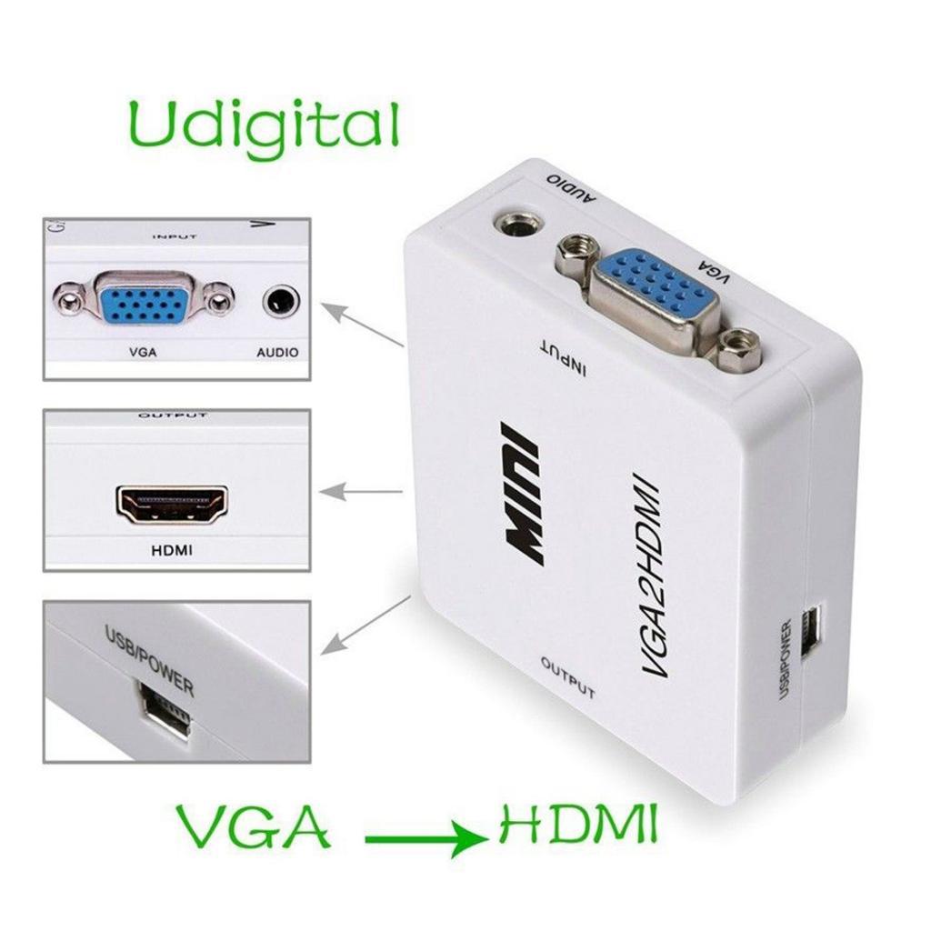 VGA to HDMI Female to Female Video Adapter Cable Converter w/ Audio HD1080P