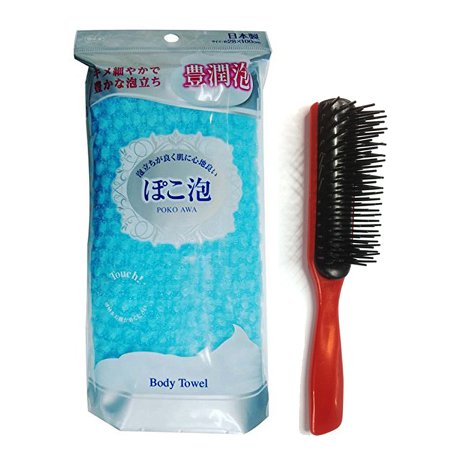 Combo Khăn tắm siêu mềm mại + Lược chải tóc Sakura màu đỏ Nội địa Nhật Bản