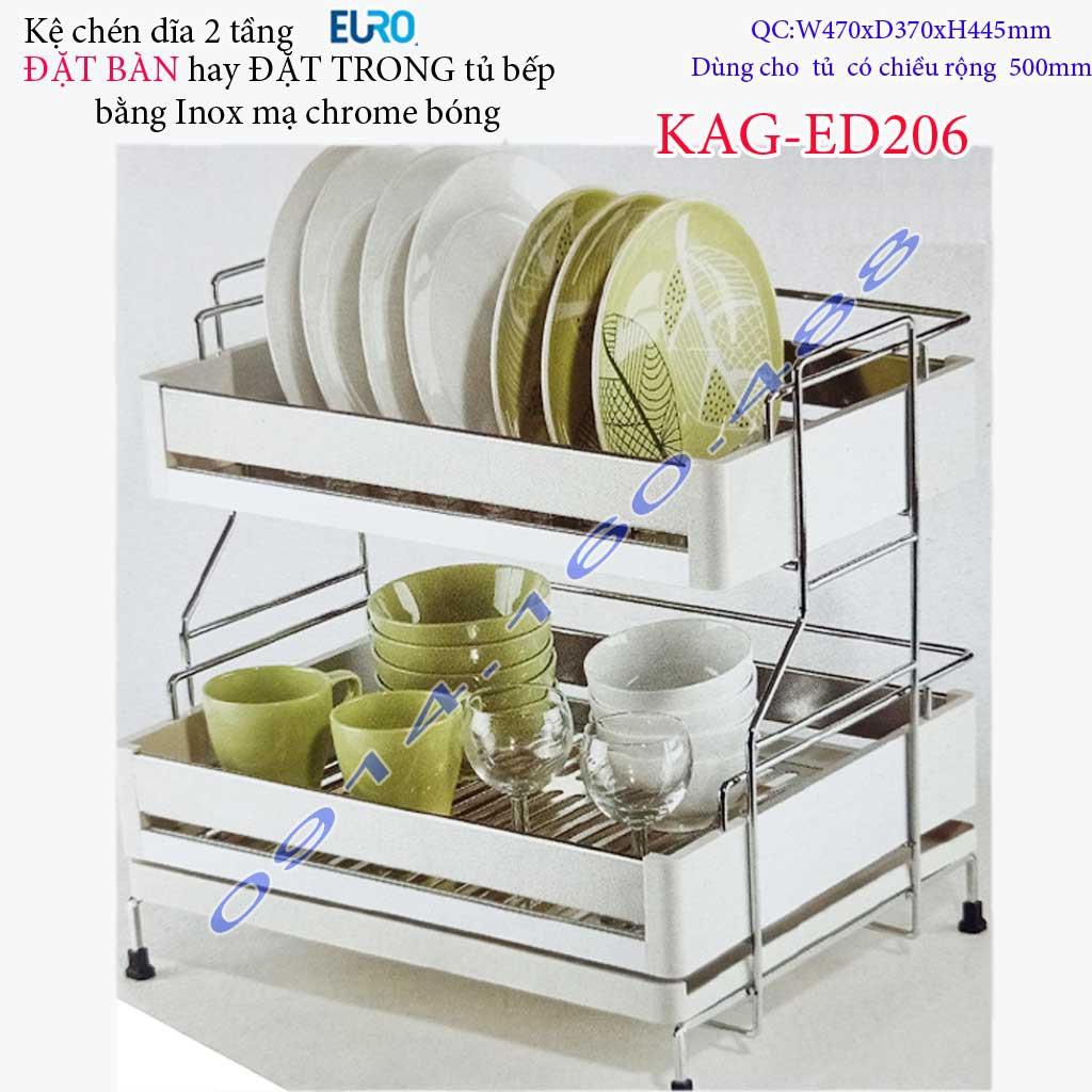 Kệ chén dĩa để bàn KAG-ED206, Kệ đựng chén bát 2 tầng Euro kệ chén để bàn có khay hứng nước