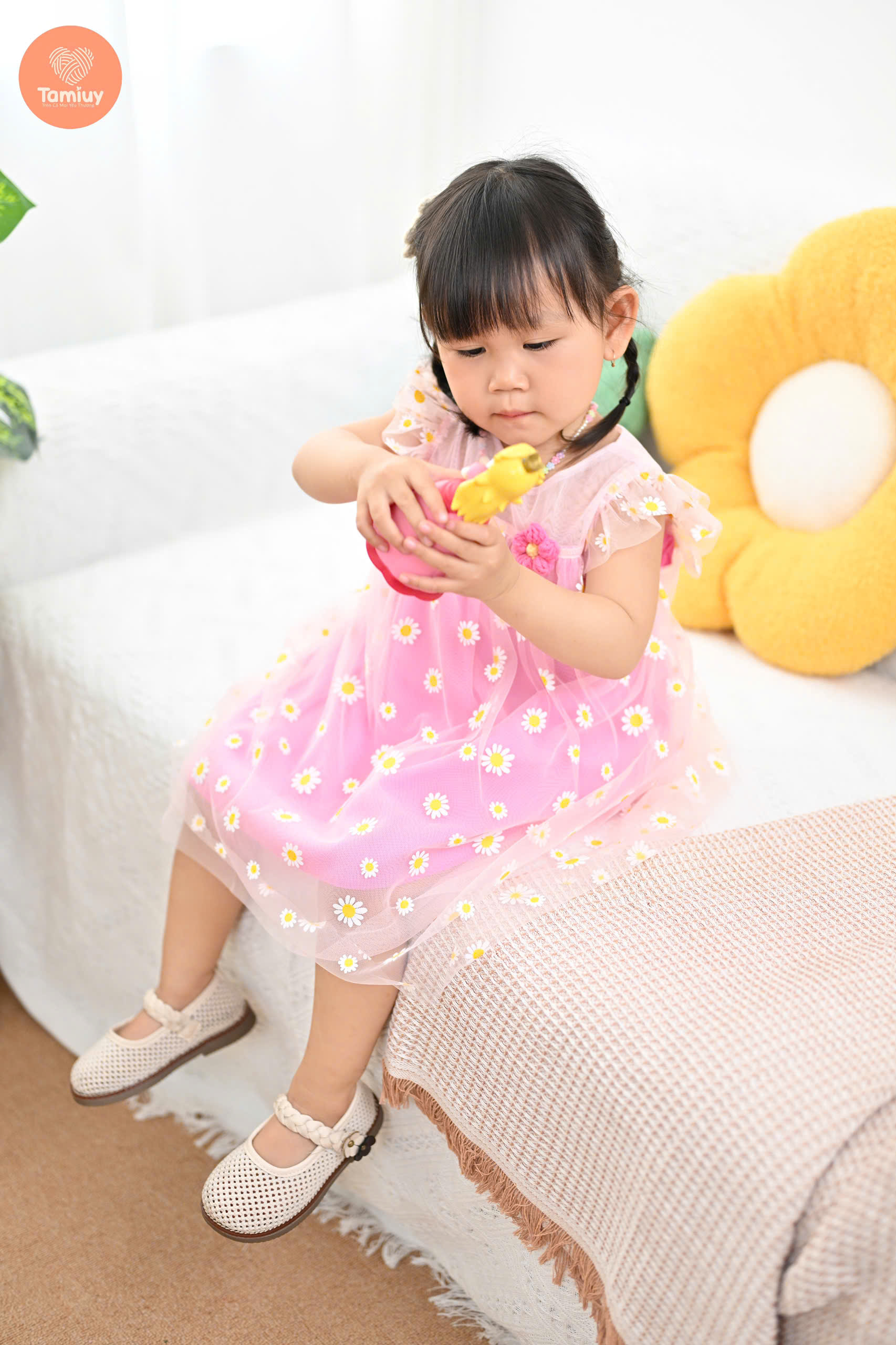 Đầm Dạ Hội Xoè Tamiuy Hoạ Tiết  Hoa Cúc Thời Trang  Mùa Hè Cho Bé Gái