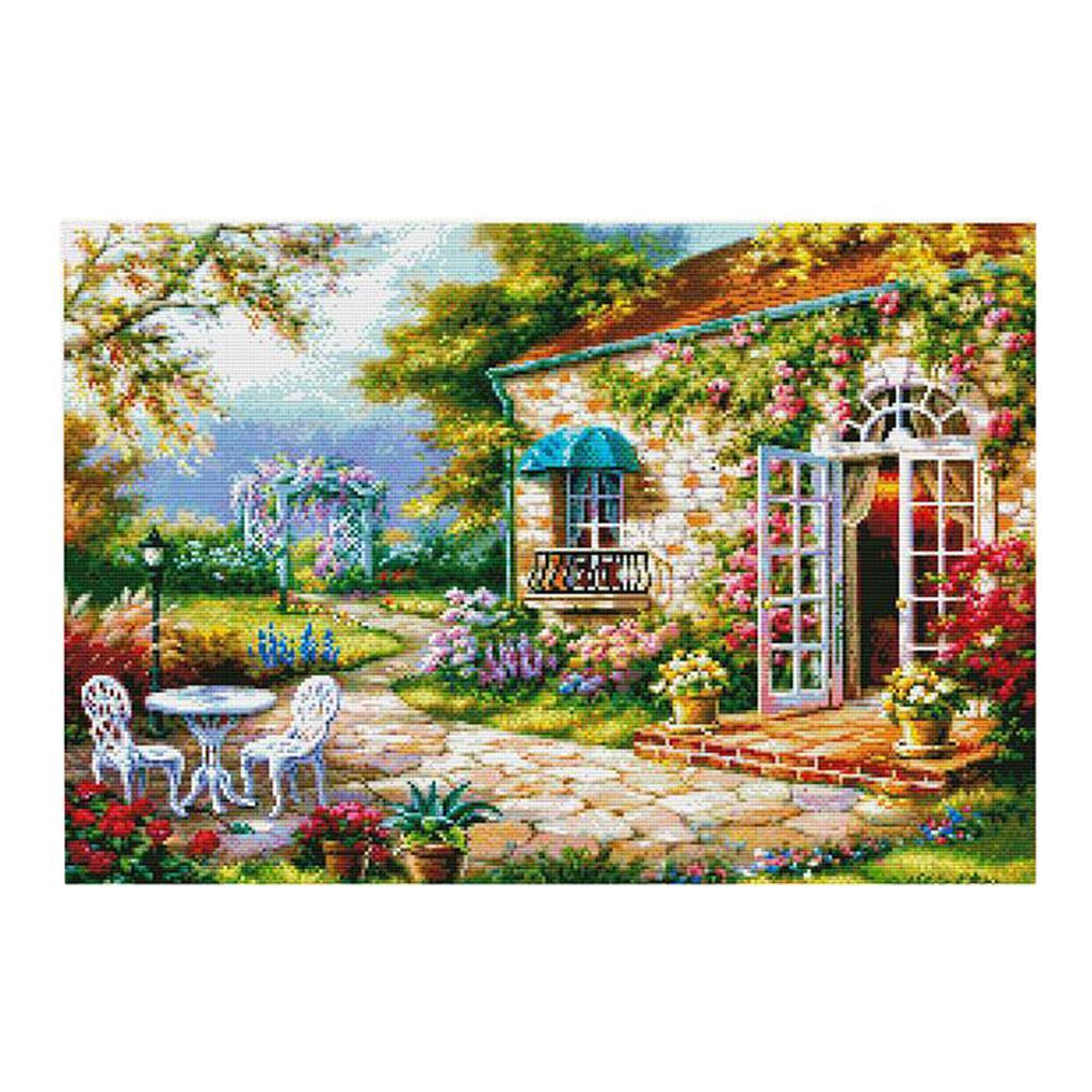 Stamped Cross Stitch Kit Embroidery Craft Pre-Printed Pattern - Garden House