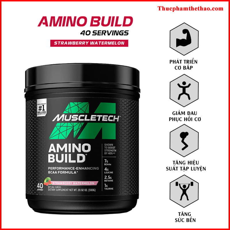 Thực phẩm bổ sung BCAAs MuscleTech Amino Build - 40 lần dùng – Hỗ trợ tăng năng lượng, phục hồi và phát triển cơ