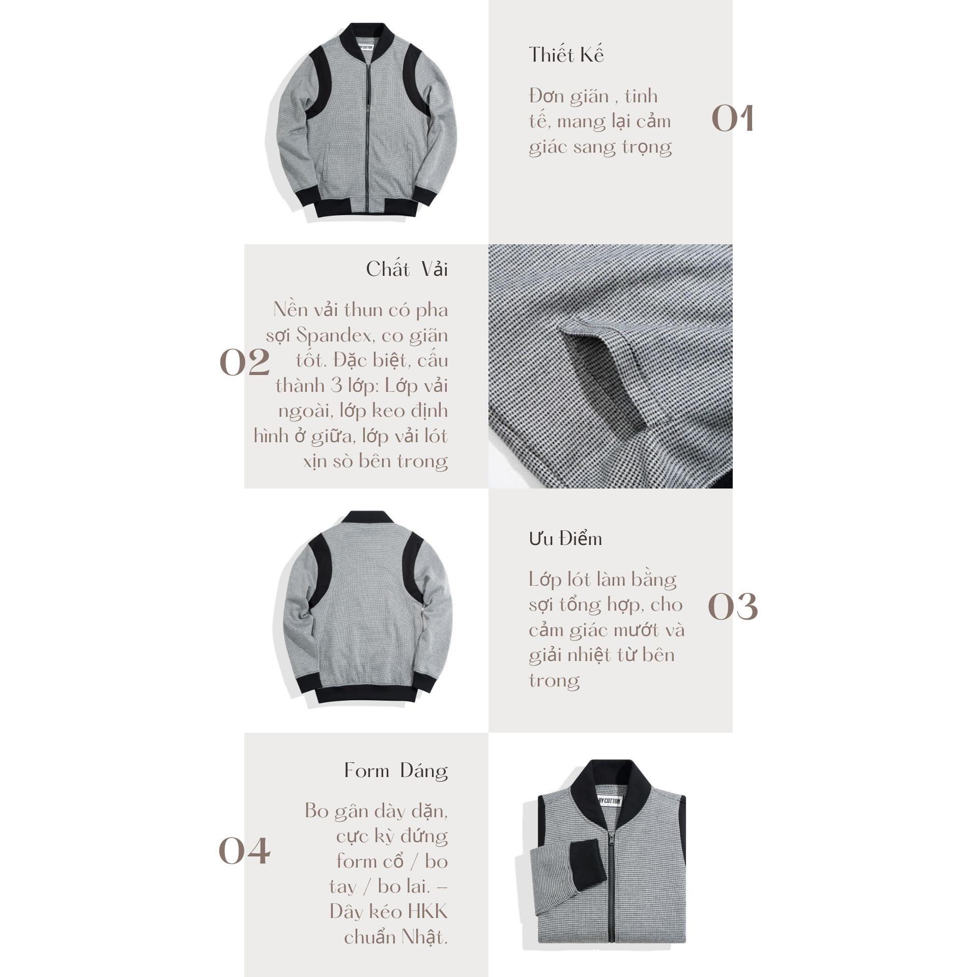 Áo Khoác Nam Họa Tiết Caro Nhí Phối Tay Đen BYCOTTON Jacket Bomber Black Pattern