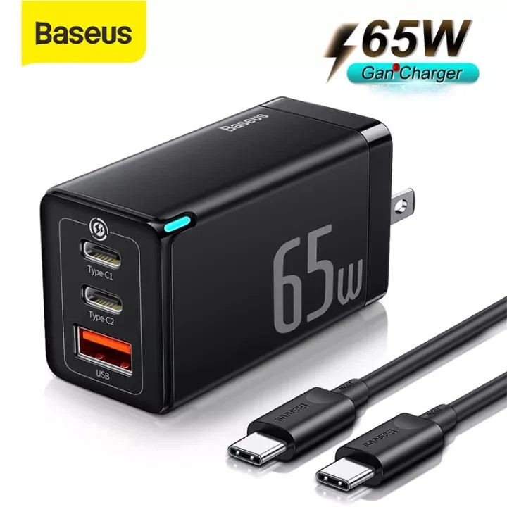 Bộ Sạc Nhanh kèm Cáp C to C Baseus GaN5 Pro Quick Charger 65W (Combo Củ kèm Cáp sạc 100W, Type Cx2 + USB , PD3.0/ PPS/ QC4.0/ SCP/ FCP Multi Quick Charge Protocol) Hàng chính hãng