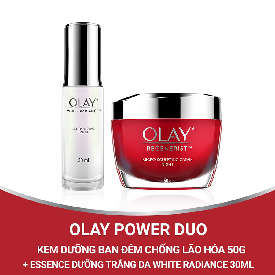 Bộ Đôi Hoàn Hảo Olay (Kem Vi Dưỡng Ban Đêm Olay Regenerist 50g + Dưỡng chất Trắng Da Olay White Radiance Advance Light Perfecting 30ml)