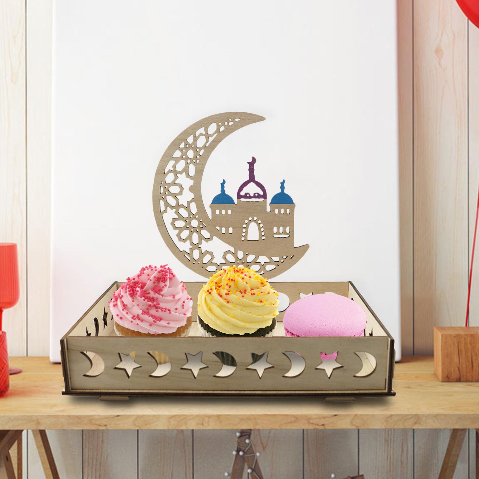 Ramadan Wooden Tray Eid Plates for Home,Eid Mubarak Tableware Tray Ramadan Decorations for Table Wooden Tray Dessert Display Holder for Ramadan Table