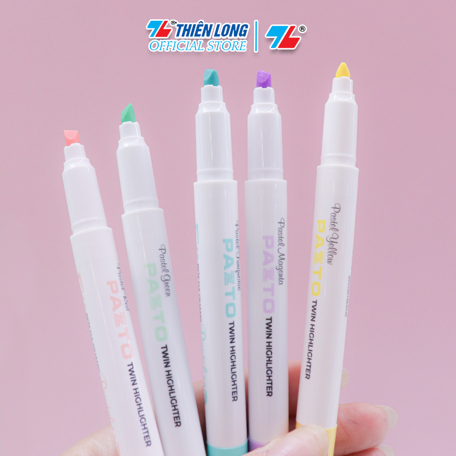 Bút dạ quang màu Pastel Thiên Long Pazto HL-016 - Bút dạ quang rửa được - Không để lại vết khi Photocopy (5 cây)