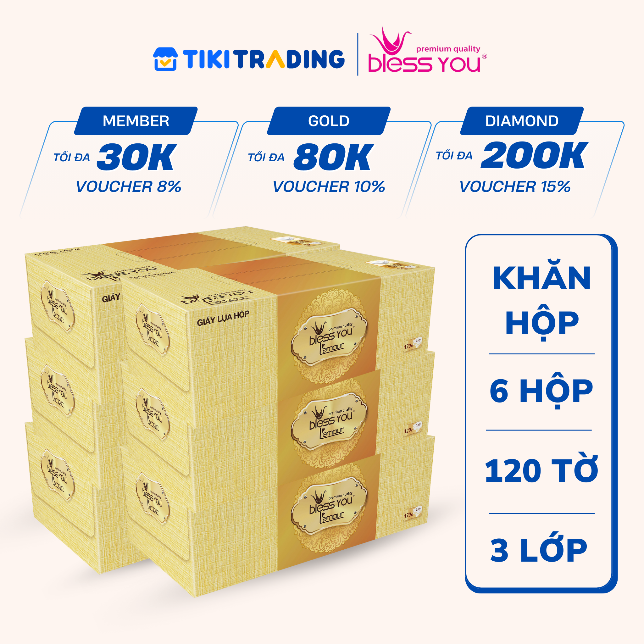 Combo 6 Khăn Hộp Bless You Lamour 120 Tờ