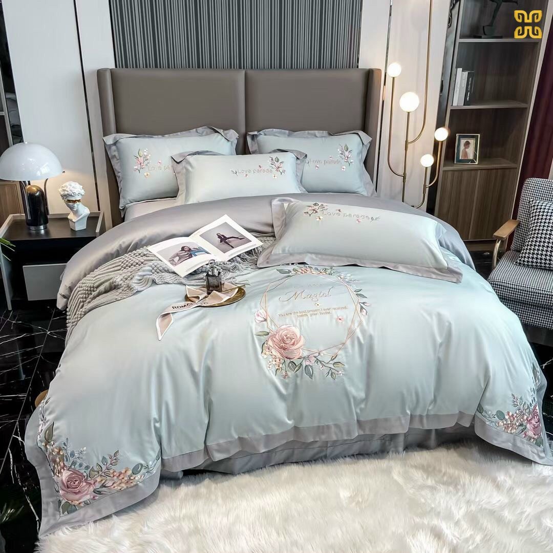 Set lụa 4 món cao cấp LYG Home Bedding Furniture mềm mịn tặng 02 ruột gối bông Micro