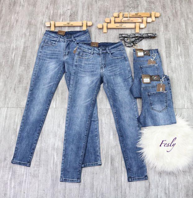 Quần Jean Nữ Skinny Xanh Trơn Lưng Cao