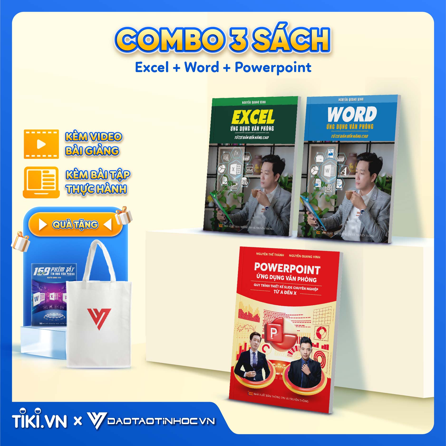 Combo 3 Sách Excel - Word - PowerPoint Ứng Dụng Văn Phòng Có Kèm Khoá Học Online ĐÀO TẠO TIN HỌC